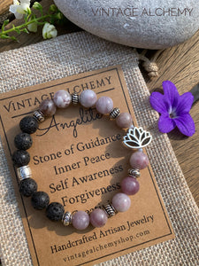 essential oil bracelet with angelite and lotus flower charm