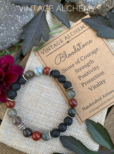 lava bead bracelet with bloodstones