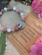 Load image into Gallery viewer, bracelet with howlite, rhodochrosite, and rose quartz
