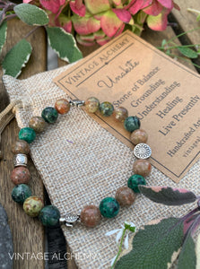 unakite and african turquoise stretch bracelet